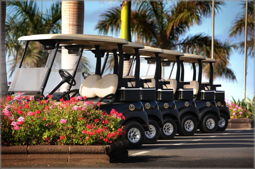 Golf cars at the Meloneras golf course